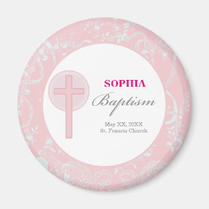 Íman Baptismo cor-de-rosa da menina do laço