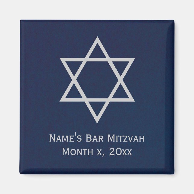 Íman Bar Mitzvah Magnet Personalizado - Azul e Prata (Frente)