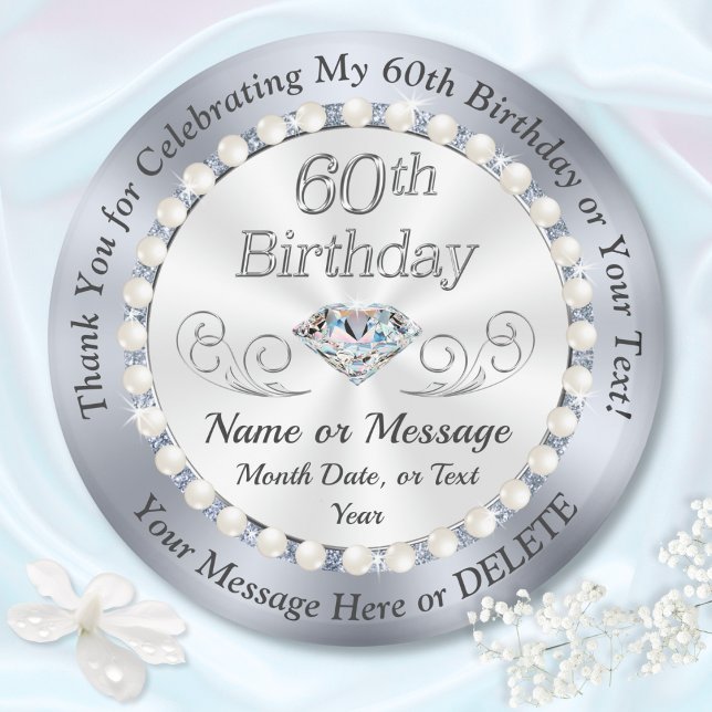 Íman Barata, Favoritos para festas para a 60ª Fêmea de  (Personalized party favors for 60th birthday. 60th birthday souvenirs for mom, sister, wife. Diamond.)