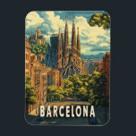 Íman Barcelona, Espanha<br><div class="desc">Poster de viagens vibrante e colorido mostrando a icônica Sagrada Família em Barcelona. Projetado em um estilo de arte vetorial plano com tons pastéis e blocos coloridos em negrito. Perfeito para entusiastas de decoração doméstica ou viagem.</div>