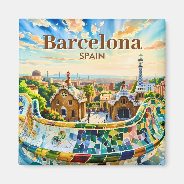 Íman Barcelona Espanha Aquarela Personalizada Parque Gü (Frente)