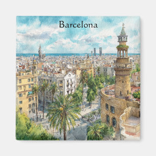 Íman Barcelona Espanha Catalunha Vista Cidade Pintura a