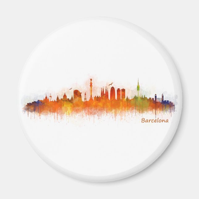 Íman Barcelona Skyline watercolor v03 (Frente)