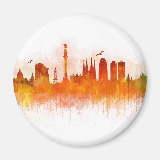 Íman Barcelona Skyline watercolor v03 (Frente)