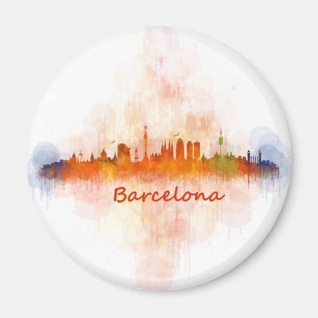 Íman Barcelona Skyline watercolor v04 (Frente)