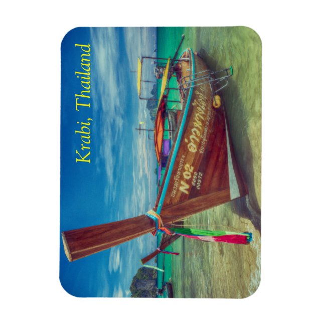 Íman Barco de cauda longa na praia, Krabi, Tailândia (Vertical)