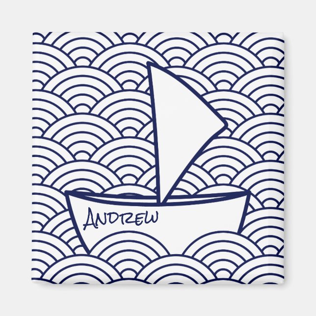 Íman Barco no Waves Square Magnet (Frente)