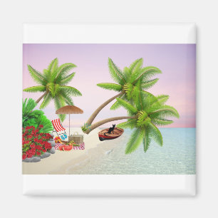 Íman Barco Picnic Praia Bush Palm Trees Praia