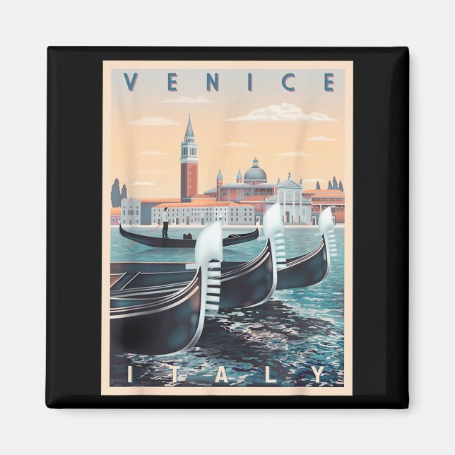 Íman Barcos Gondola Retro Com a Silhueta de Veneza Itál (Frente)