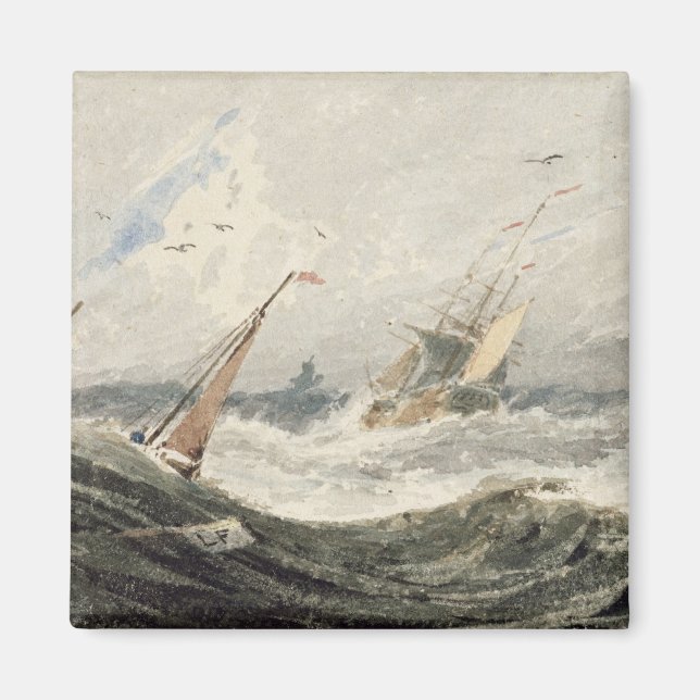 Íman Barcos num mar tempestuoso (com grafite sobre made (Frente)