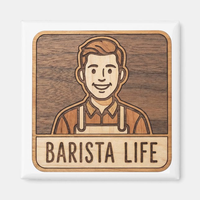Íman Barista Life em Madeira (Frente)