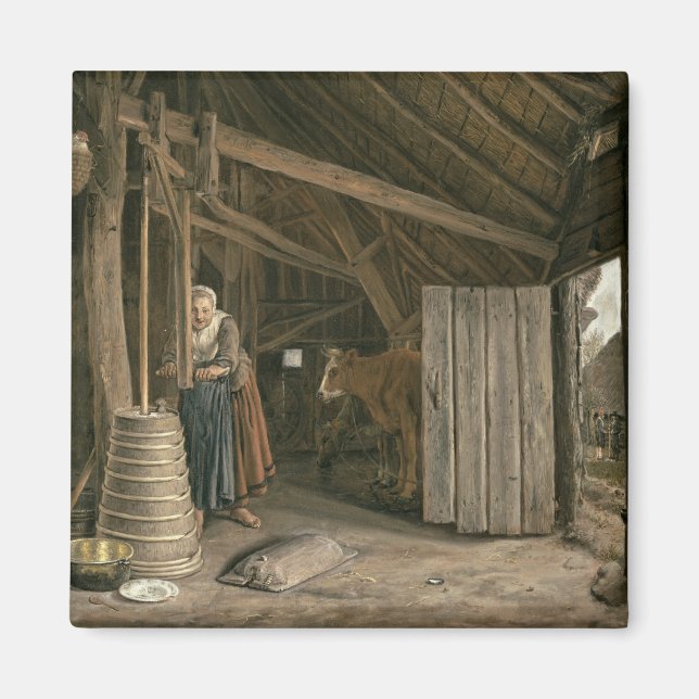 Íman Barn Interior com uma Manteiga Maid Churning (Frente)
