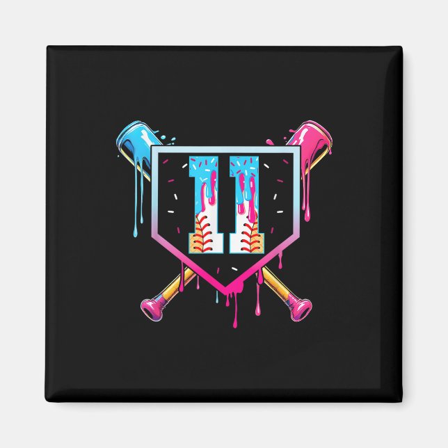 Íman Baseball 11 Year Old Ice Cream Drip 11th Birthday  (Frente)