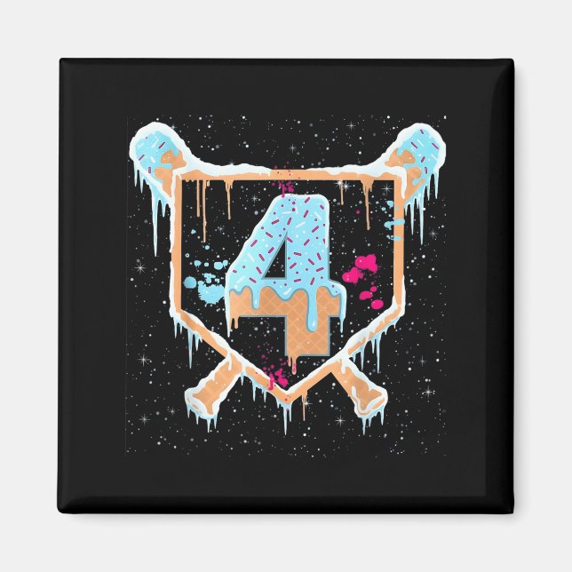 Íman Baseball 4 Year Old Ice Cream Drip 4th Birthday Bo (Frente)