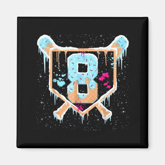 Íman Baseball 8 Year Old Ice Cream Drip 8th Birthday Bo (Frente)