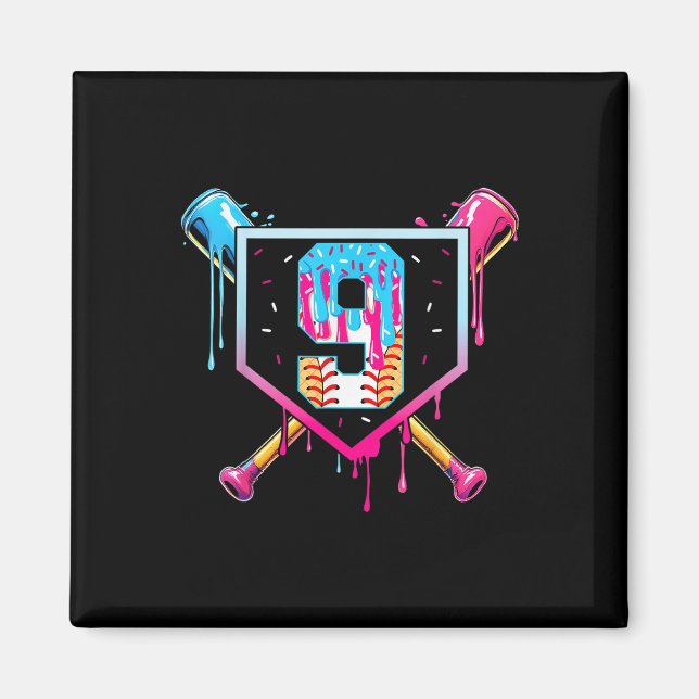 Íman Baseball 9 Year Old Ice Cream Drip 9th Birthday Bo (Frente)