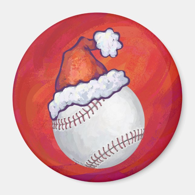 Íman Baseball com Santa Hat em Vermelho (Frente)