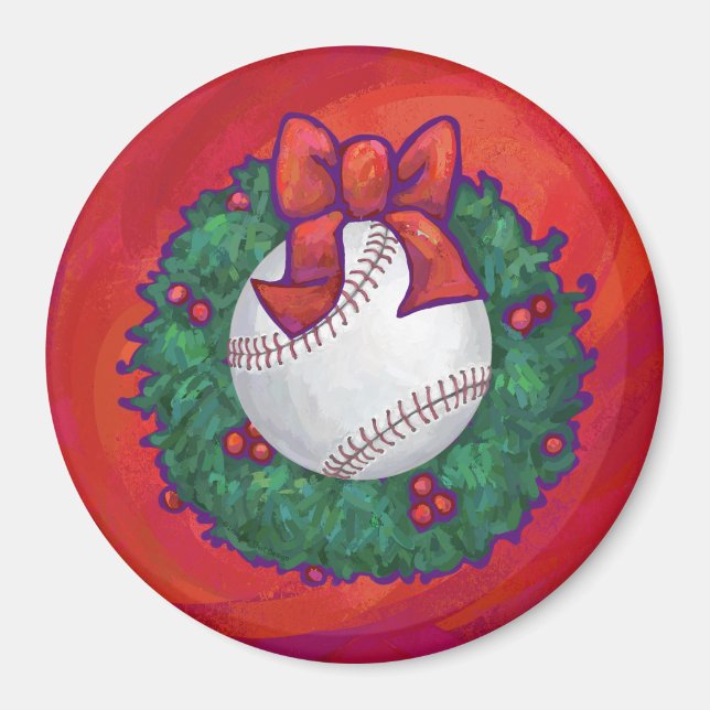 Íman Baseball em Wreath em Vermelho (Frente)