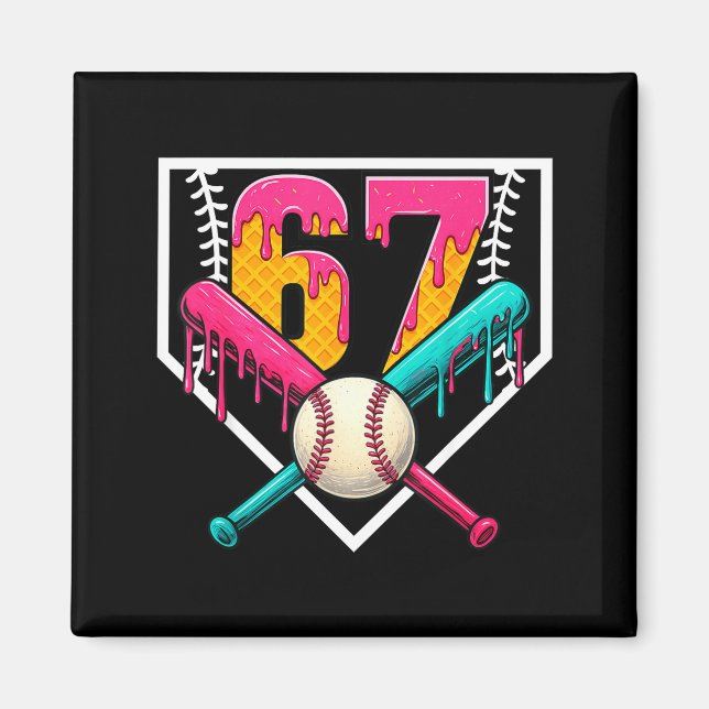 Íman Baseball Ice Cream Drip Number 67 Player 67th Birt (Frente)
