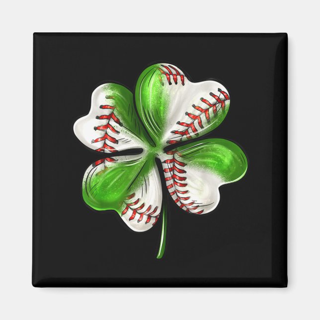 Íman Baseball Shamrock St Patrick's Day Clover With Bas (Frente)