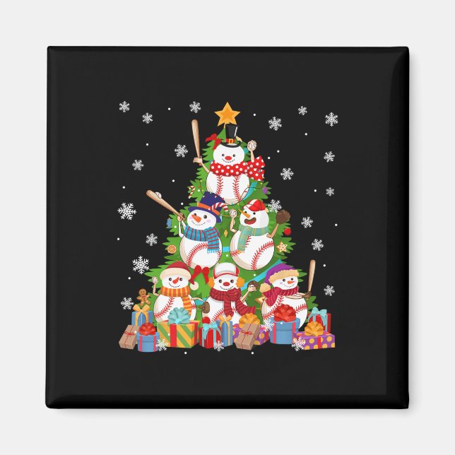 Íman Baseball Snowman Árvores de Natal Catadores (Frente)