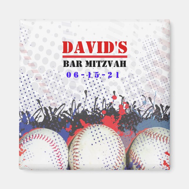 Íman BASEBALL SPLATTER Bar Mitzvah Imã salve a data (Frente)