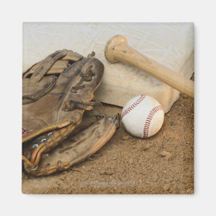 Íman Basebol, luva, e bastão na base