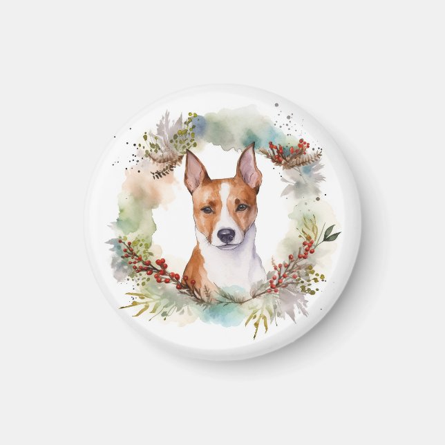 Íman Basenji Christmas Wreath Festivo Pup (Frente)