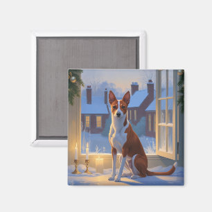 Íman Basenji Com Luzes De Natal Feriado