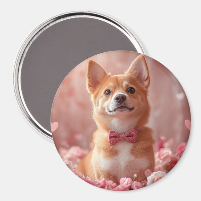 Íman Basenji com Rosas - Dia dos Namorados (Front/Back)