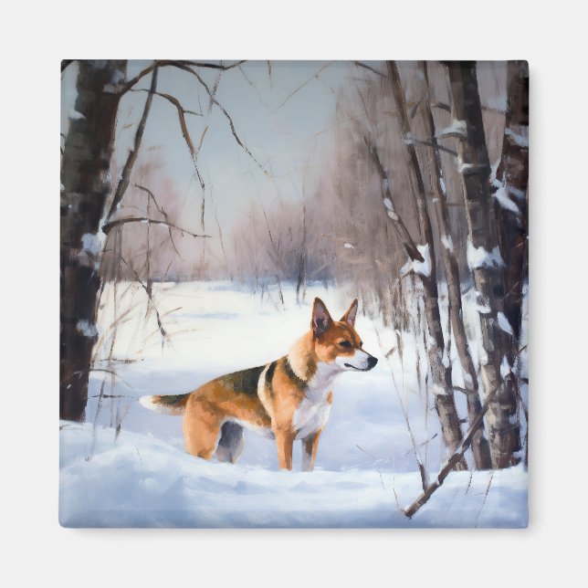 Íman Basenji Deixe Nevar Natal  (Frente)