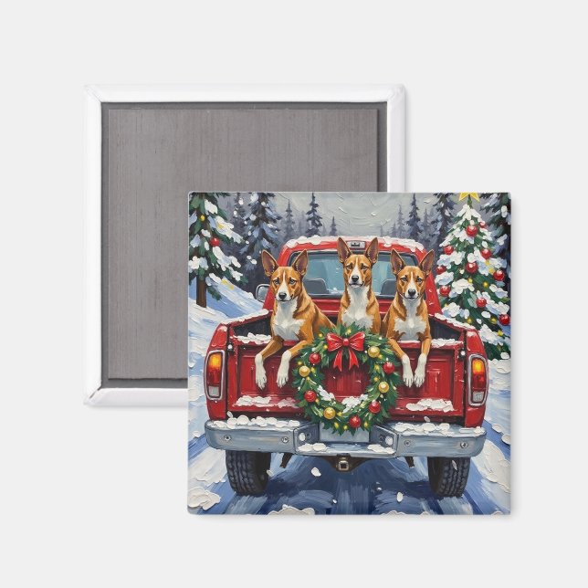 Íman Basenji Natal Caminhão Vermelho Férias (Front/Back)
