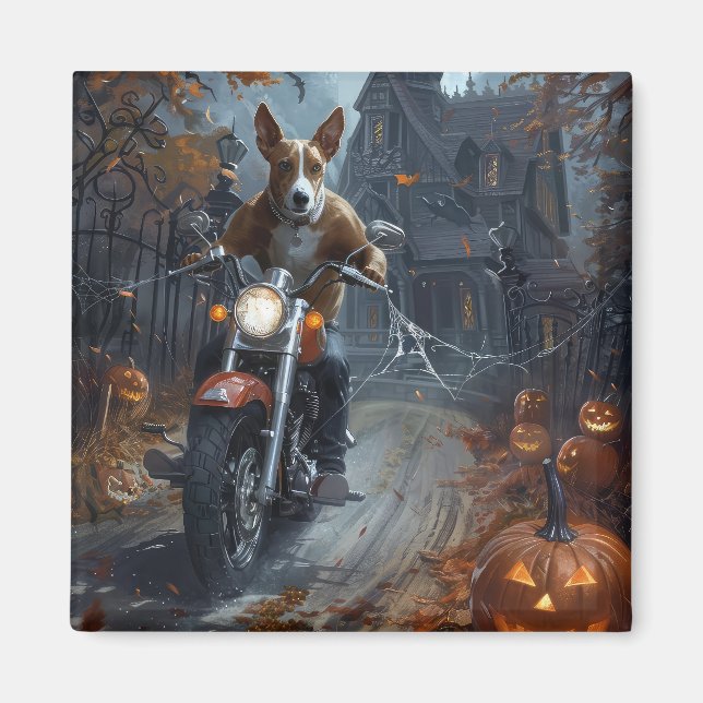 Íman Basenji Riding Motorcycle Halloween Scary (Frente)