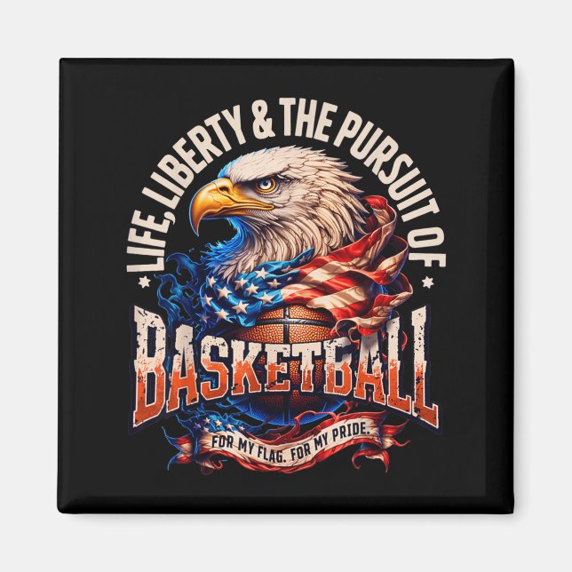 Íman Basquete Orgulhosamente Retro Águia Bandeira Ameri (Frente)