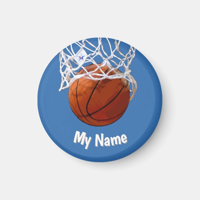 Íman Basquetebol Seu Nome Aço Personalizado Fundo Azul (Frente)