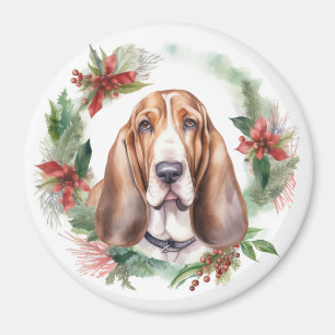 Íman Basset Hound Christmas Wreath Festivo Pup