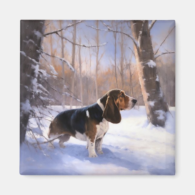 Íman Basset Hound Deixe-O Neve Natal (Frente)