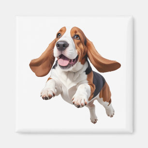 Íman Basset Hound Feliz Brincadeira Pulando No Ar