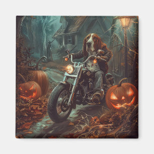 Íman Basset Hound Pilotando Motocicleta Halloween Assus