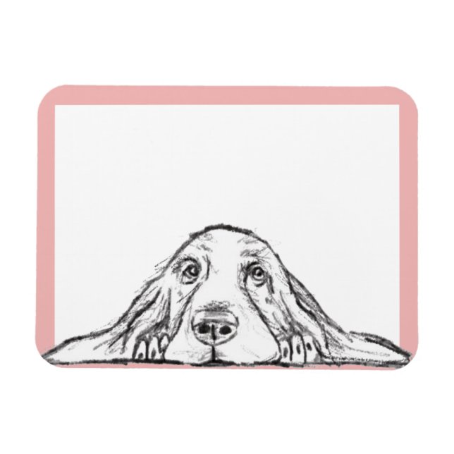 Íman basset hound preto branco simples olhos de cachorr (Horizontal)