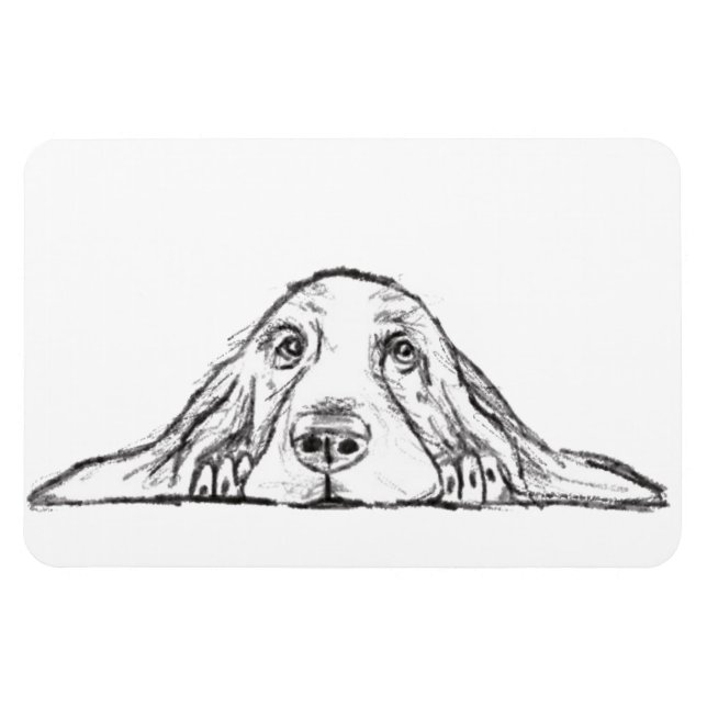 Íman basset hound preto branco simples olhos de cachorr (Horizontal)