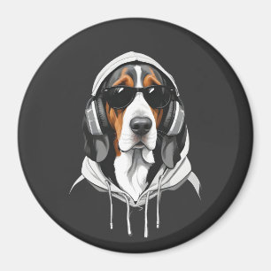 Íman Basset Hound Vestindo Hoodie Engraçada Arte Animal