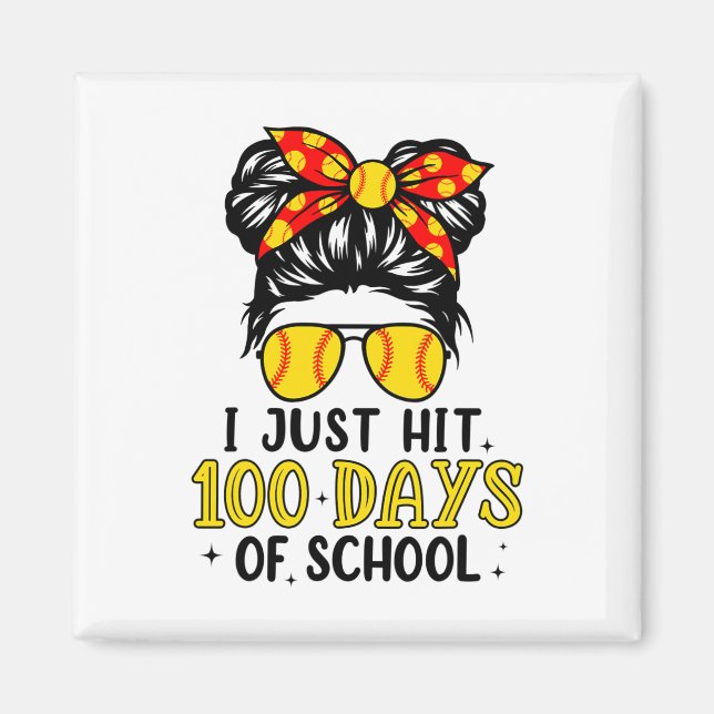 Íman Basta Atingir Feliz 100 Dias De Softball Escolar M (Frente)