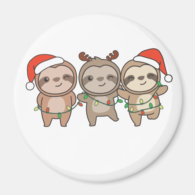 Íman Bastante Natal Animais de Natal Bonitos Sloth Magn (Frente)