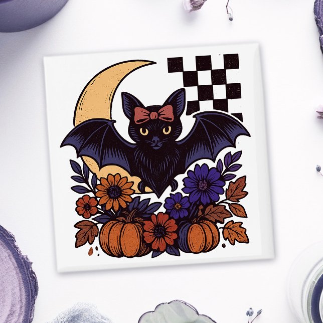 Íman Bat De Halloween Com Estética Gótica Da Lua (This retro Halloween bat design captures spooky charm with a gothic twist.)