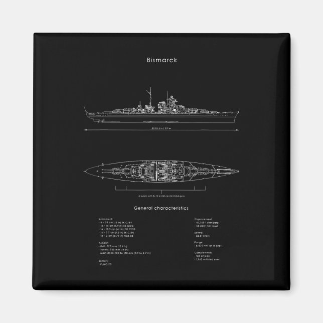 Íman Batalhas Ww2 do Modelo de Navio Bismarck Alemão da (Frente)