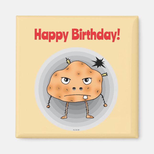 Íman Batata Engraçada Feliz Aniversário Rosto (Frente)