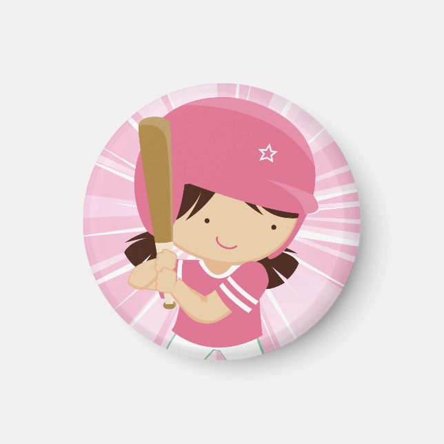 Íman Batedor de Softball em Rosa e Branco (Frente)