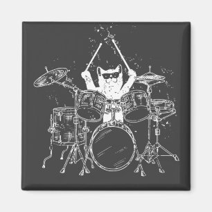 Íman Baterista de Gato Jogando Tambores Quadrado