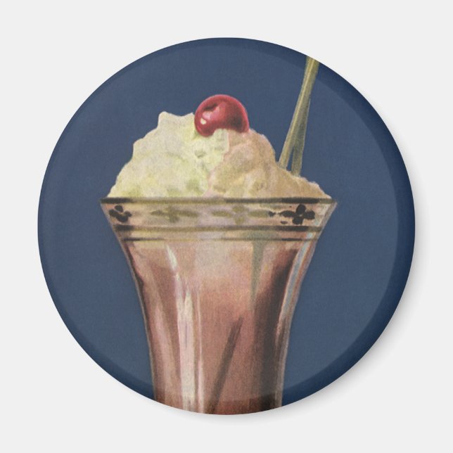 Íman Batido de Sorvete Antigo, Creme Chantilly e Cereja (Frente)